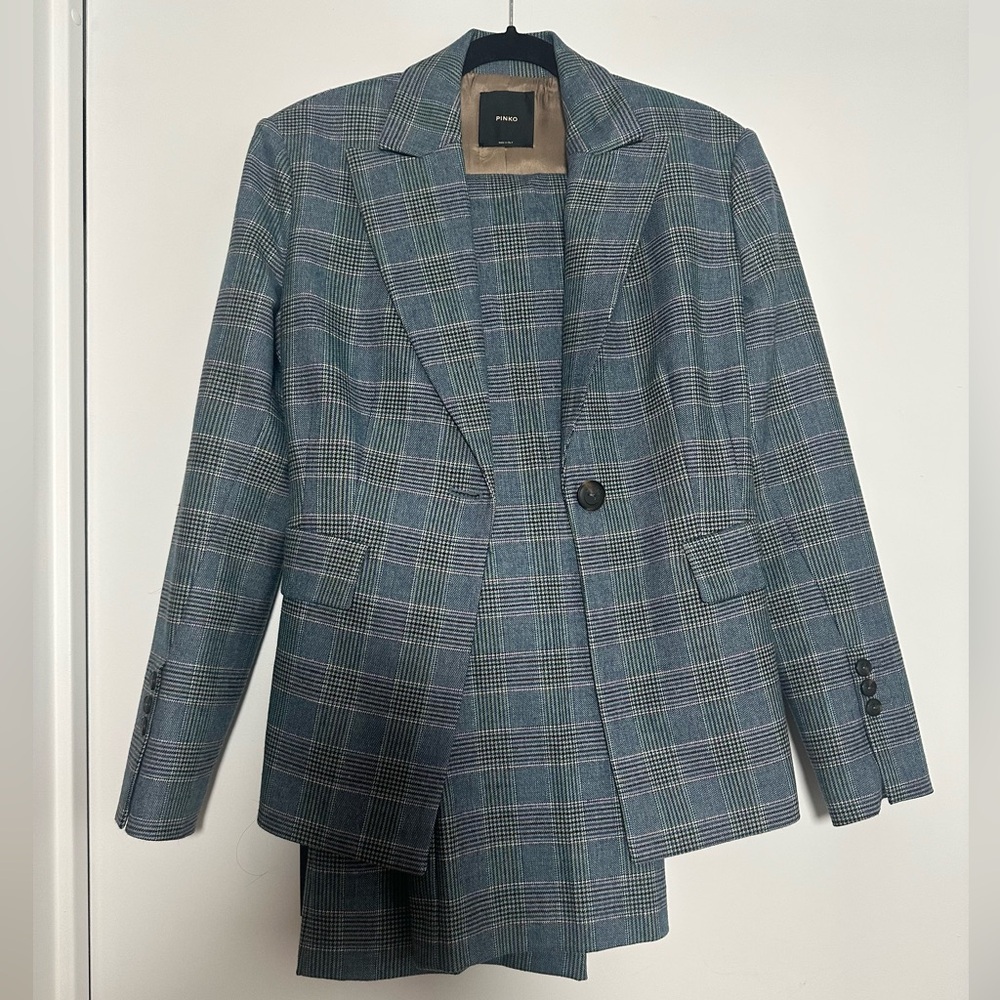 Blue Plaid Pinko Full Suit (Blazer+Pants)